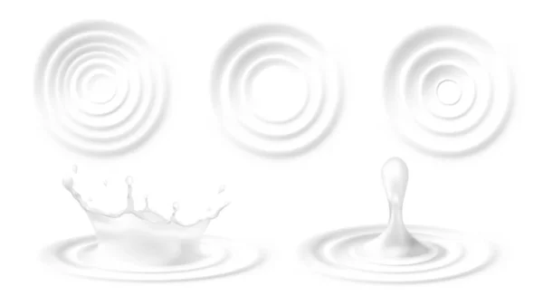 Ställ ringar på vatten eller mjölk yta, realistisk vektor illustration isolerad. — Stock vektor
