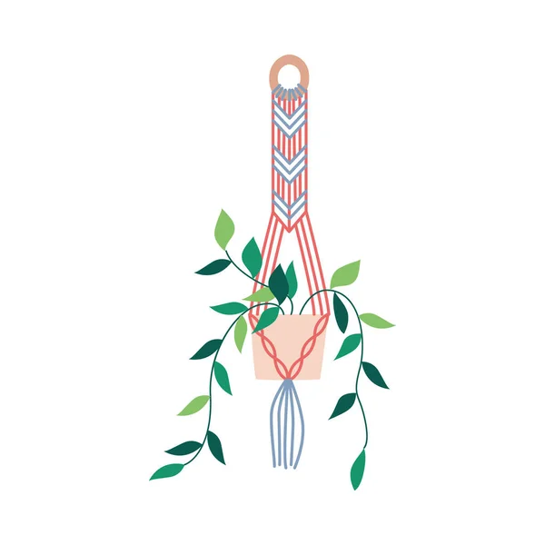 Macrame plant hangers hobby concept flat vector illustration isolated on white. — 图库矢量图片