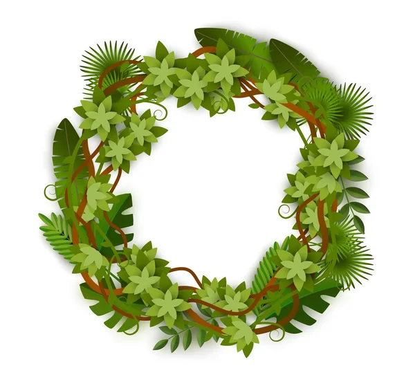 Tropical and jungle exotic plants foliage wreath vector illustration isolated. — 图库矢量图片