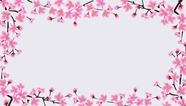 Invitation banner border template with blooming sakura flowers vector illustration. — Stock vektor