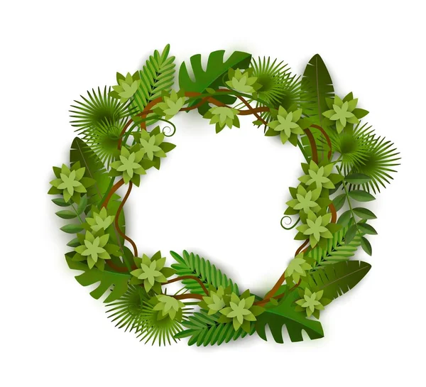 Exotic tropical and jungle plants foliage wreath vector illustration isolated. — 图库矢量图片