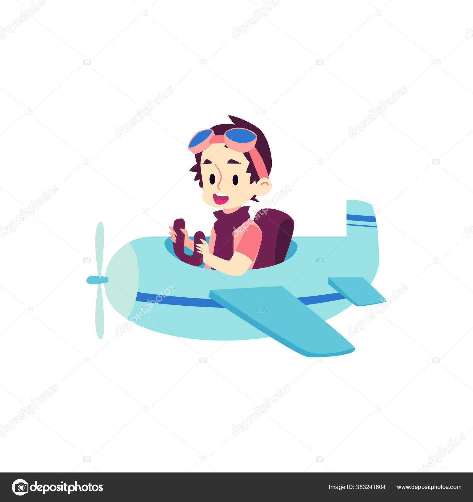 Pilot Anak Anak Menerbangkan Pesawat Biru Bocah Kartun Bahagia Duduk Di Pesawat Kecil Stok Vektor Sabelskaya 383241604