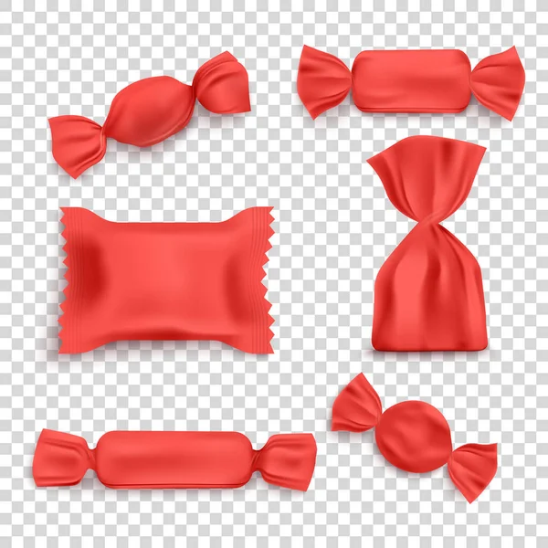 Conjunto de paquetes rojos para dulces y dulces ilustración vectorial realista aislado . — Vector de stock