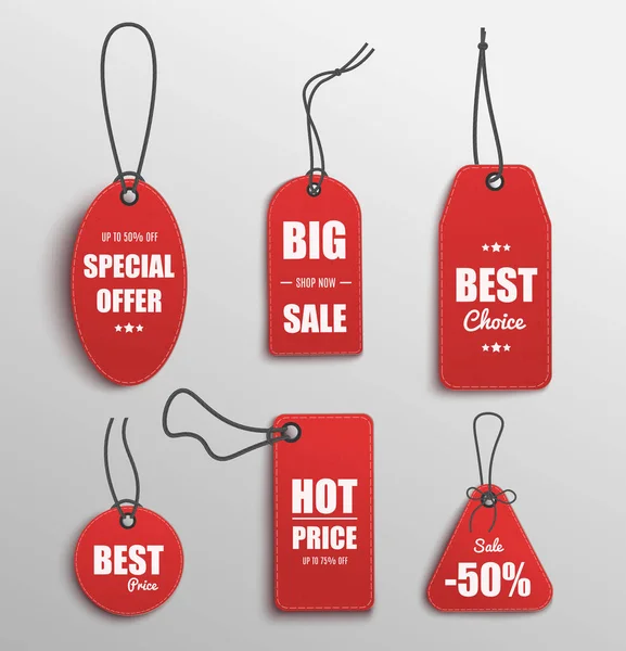 Red price tag set with special offer and best choice text template — Stock Vector