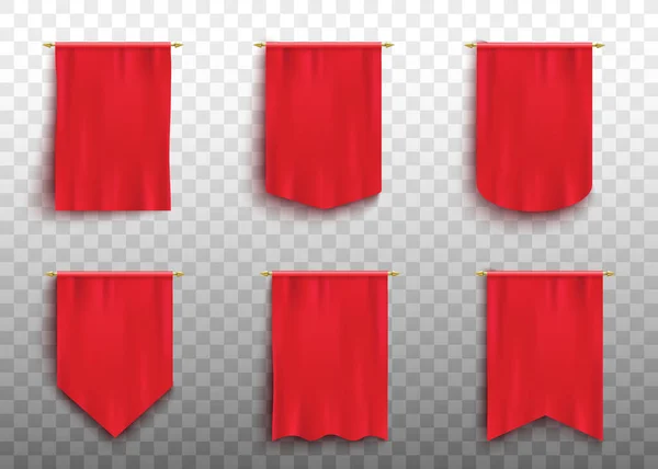 Bandeira de futebol ou pingentes vermelhos em branco conjunto de ilustrações vetoriais realistas isoladas . — Vetor de Stock