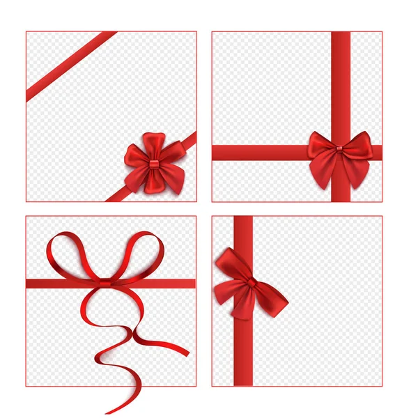 Isolated red ribbon bow set on blank square gift box mockups — Stock Vector