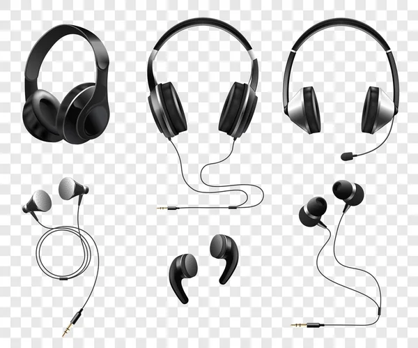 Set of headphones and earphones 3d vector realistic illustration isolated. — Stock Vector