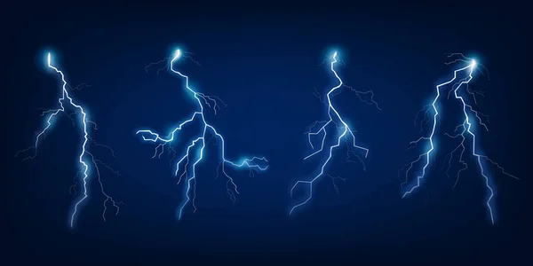 Electricity lightning bolt flash set isolated on dark background — Stock Vector