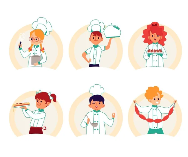 Bambini gli chef cucinare o preparare cibo piatto illustrazione vettoriale isolato . — Vettoriale Stock