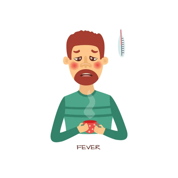 Vektormann mit Erkältung, Grippe und Fieber — Stockvektor