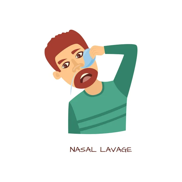 Vector hombre haciendo lavado nasal — Archivo Imágenes Vectoriales