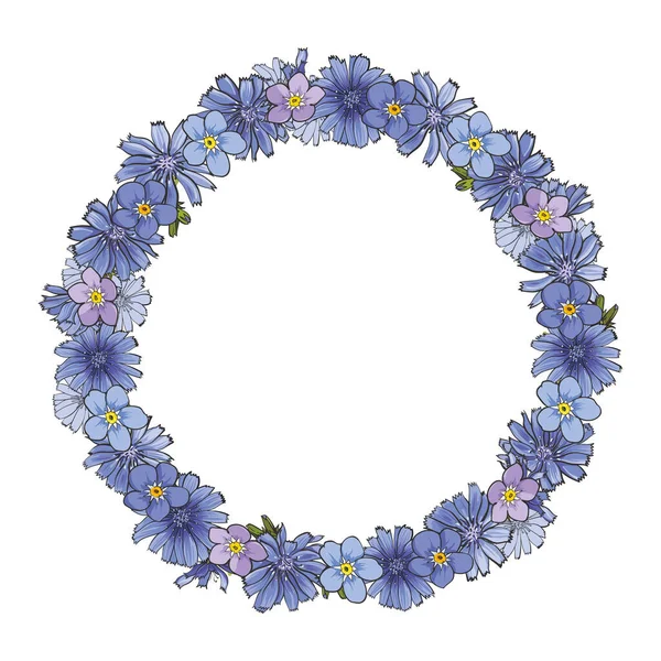 Vector plana campana flor lino cornflower marco — Archivo Imágenes Vectoriales