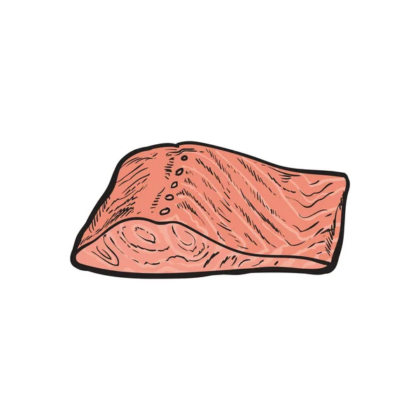 Vektor illustration av röd fisk filé utan hud i skiss stil. — Stock vektor