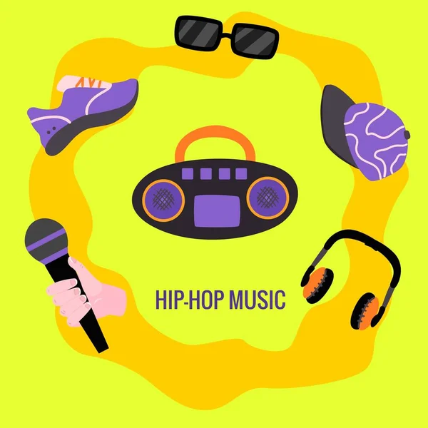 Plochý rap, hip hop hudební symboly plakát — Stockový vektor