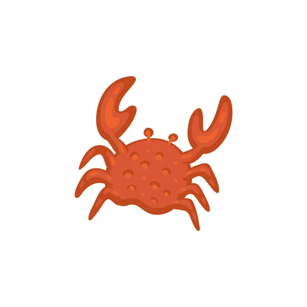 Kepiting kartun merah dengan cakar ke atas - hewan laut terisolasi - Stok Vektor