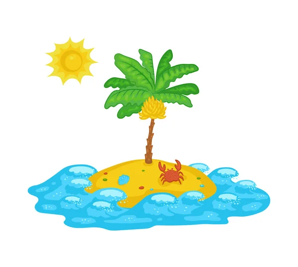 Icono de isla oceánica tropical con palmera, ilustración vectorial de dibujos animados aislada . — Vector de stock