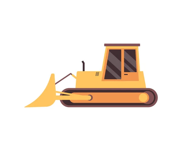 Yellow bulldozer tractor with curved blade or loader bucket — Stock Vector