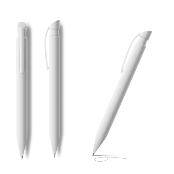 Bolígrafo bolígrafo conjunto de maquetas vectoriales realistas ilustración aislada . — Vector de stock