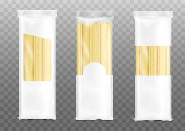 Mockups of pasta bags with blank parts realistic vector illustration isolated. — Stock Vector