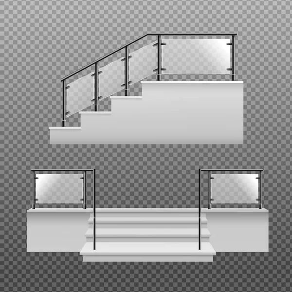 Set of stairs with glass handrails section 3d realistic vector illustration. — Stock Vector