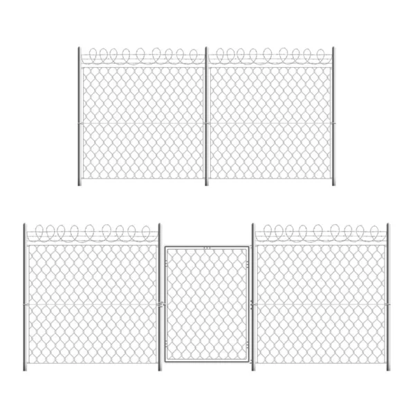 Valla de seguridad de prisión de metal con puerta de puerta y alambre de púas — Archivo Imágenes Vectoriales