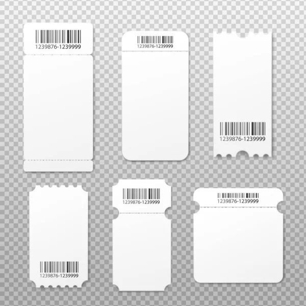 Set of templates various white tickets realistic vector illustration isolated. — Stock Vector