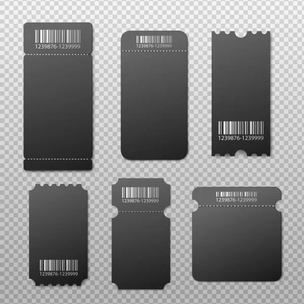 Conjunto de tarjetas de ticket negro en blanco maquetas, ilustración vectorial realista aislado . — Vector de stock