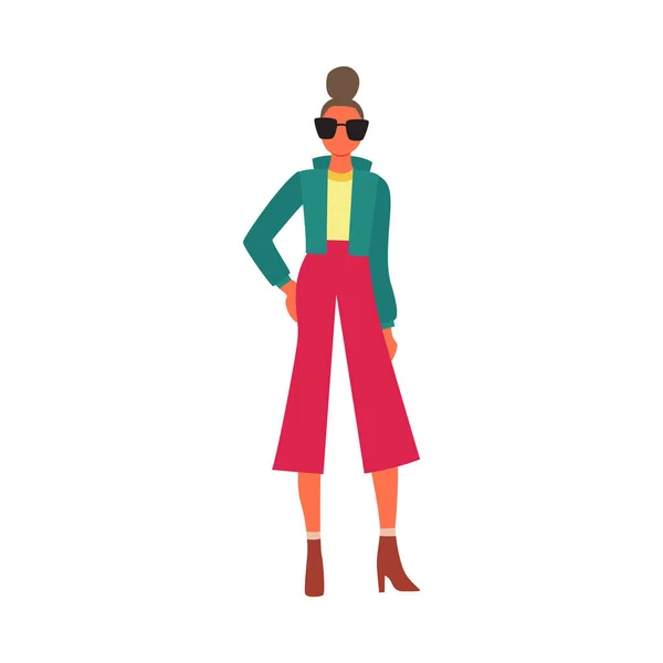 Modelo de moda femenina posando en ropa de diseñador - ilustración vectorial aislada — Vector de stock