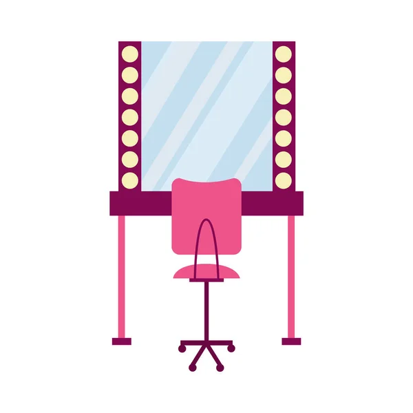 Make up table with mirror and chair, flat cartoon vector illustration isolated. — Stock Vector