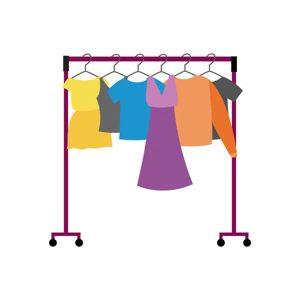 Showroom rack con ropa de mujer plana ilustración vectorial de dibujos animados aislado . — Vector de stock