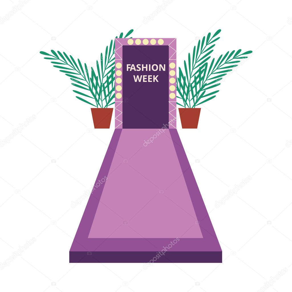 Empty fashion show runway, flat vector illustration isolated on background.