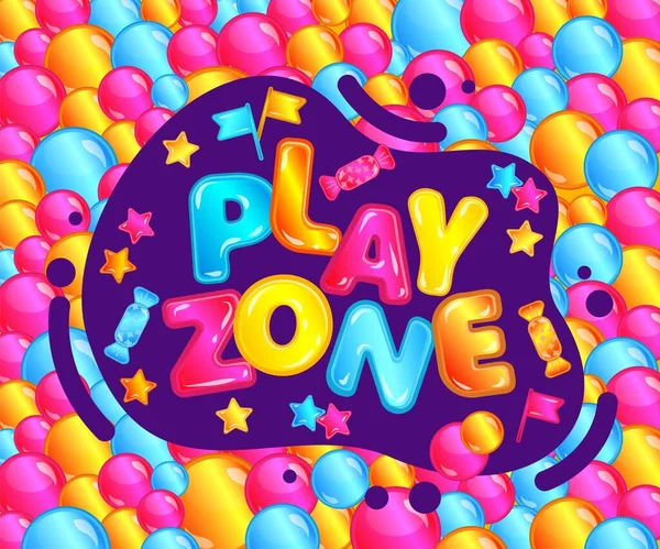 Play zone banner - szórakoztató játék játszótér jele léggömb pit vagy gyermek aktivitás park hirdetés — Stock Vector