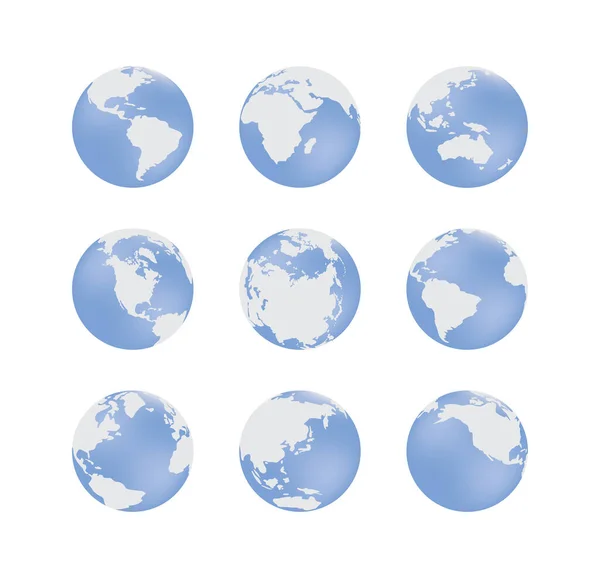 Set of Earth földgömb kék jelek különböző szögek vektor illusztráció elszigetelt. — Stock Vector