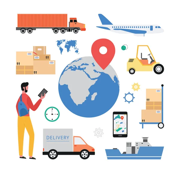 A set of vector icons on the theme of cargo delivery and logistics services. — Stock Vector