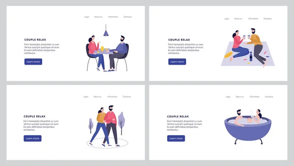 Eine Reihe von Landing-Page-Vorlagen für Aktivitäten romantischer Liebhaber. — Stockvektor