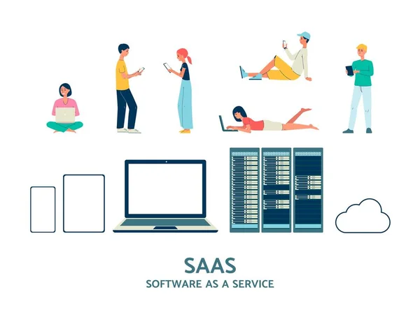 SAAS cloud information internet technologie set plat vecteur illustration isolé. — Image vectorielle