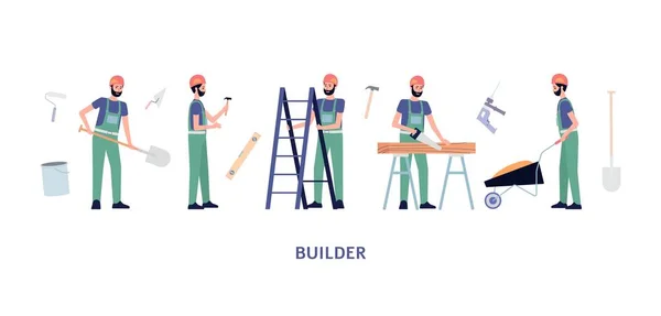 Banner with builder or foreman man character flat vector illustration isolated. — Stock Vector