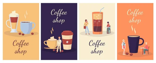Banner für Coffeeshops mit flachen Vektor-Illustrationen für kleine Leute. — Stockvektor