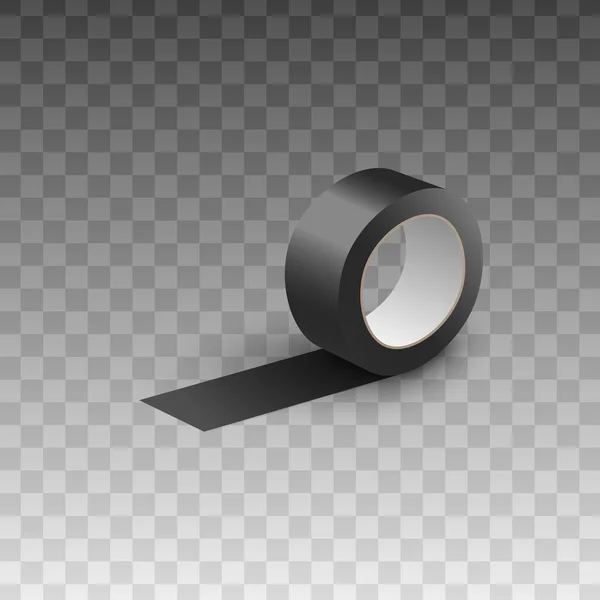 Nastro adesivo nero realistico rotolo isolato su sfondo trasparente — Vettoriale Stock