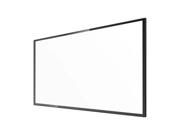 Mockup tela de TV em branco realista de vista angular - painel retângulo preto —  Vetores de Stock