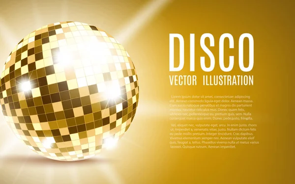 Modelo de banner de festa de disco com bola de espelho, ilustração vetorial realista . — Vetor de Stock