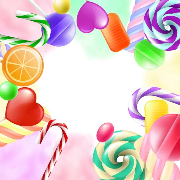 Plantilla de banner con dulces de azúcar y caramelos ilustración vectorial realista . — Vector de stock