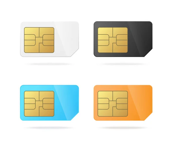 Ορισμός προτύπων του τσιπ καρτών sim του τηλεφώνου, ρεαλιστική διανυσματική απεικόνιση απομονωμένη. — Διανυσματικό Αρχείο