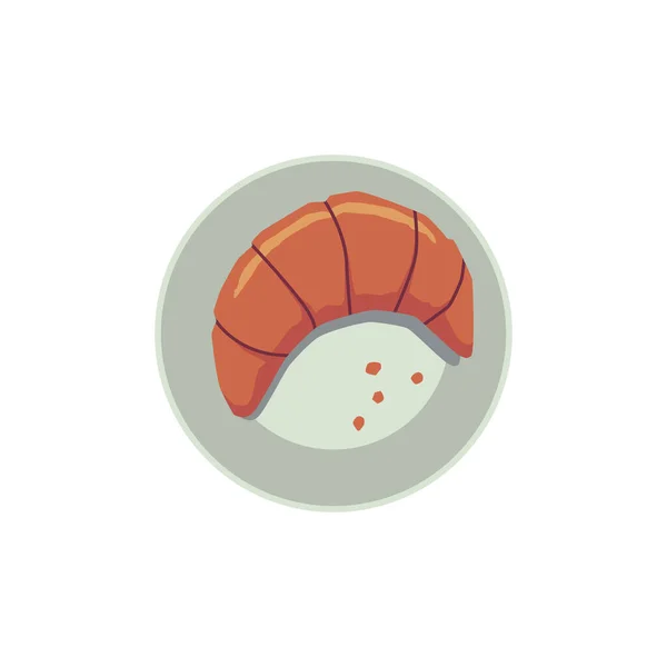 Crispy croissant on plate, flat cartoon vector illustration isolated on white. — Stock Vector