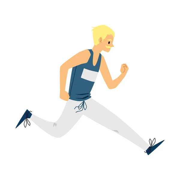 Hombre corriendo miembro de la competencia maratón plana vector ilustración aislado . — Vector de stock