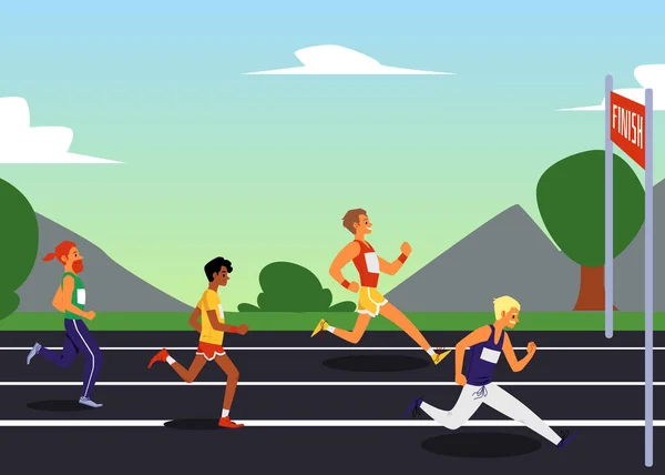 Sprint vagy fuss maraton sport verseny háttér, lapos vektor illusztráció. — Stock Vector