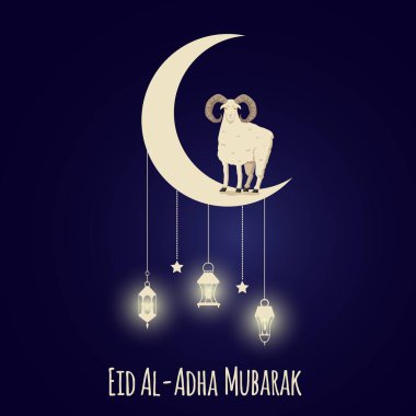 Eid Al-Adha muslim festival banner template with sheep vector illustration. clipart