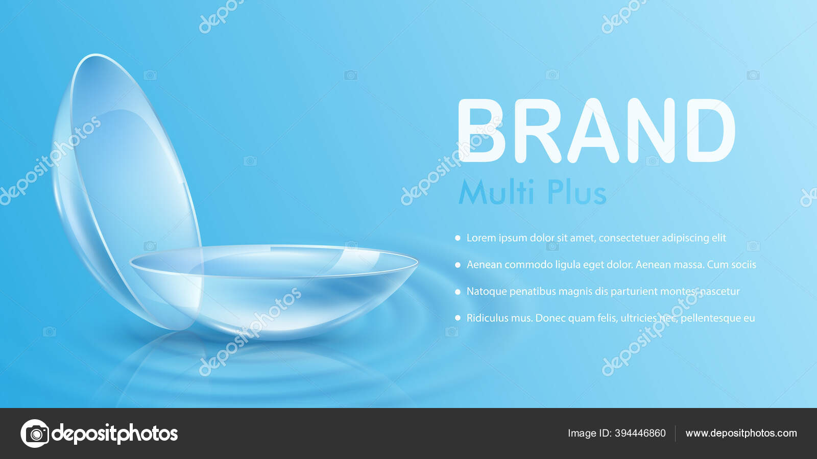Contact lens brand ad banner blue poster of clear lenses in water