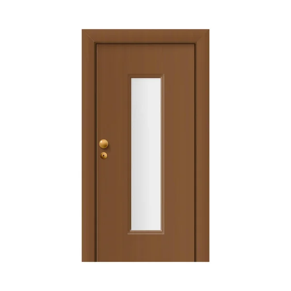 茶色の木製のインテリアドア-マットガラスパネル付きの家の入り口 — ストックベクタ