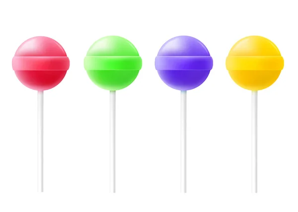 Lollipop candies on stick set, realistic vector mockup illustration isolated. — Stock Vector